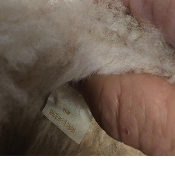 Tory Burch Suede Shearling Shoe Slipper Logo Emblem Tan Camel Rubber Sole 8.5 - Picture 7 of 10